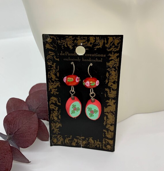 Holly Berry Fimo Clay & Lampworked Glass Earrings