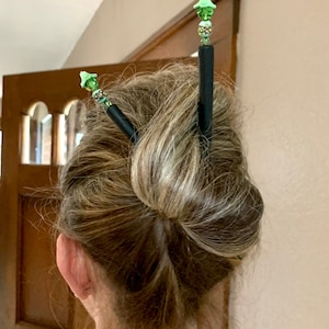 Vintage & Antique Glass, Austrian Crystal  and Painted Teak Wood Hair Sticks, Antique Glass Hair Sticks, Artisan Hair Jewelry