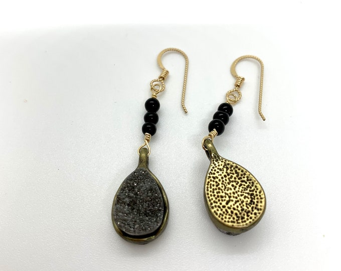 Ingrid Druzy & Black Onyx Dangle Earrings