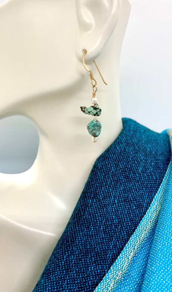 Genuine Turquoise & Pearl Earrings