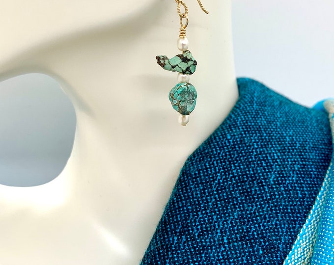 Genuine Turquoise & Pearl Earrings