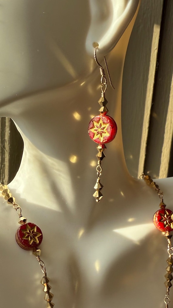 Handcrafted 14K Gold-Filled Czech Glass Necklace Earring Set