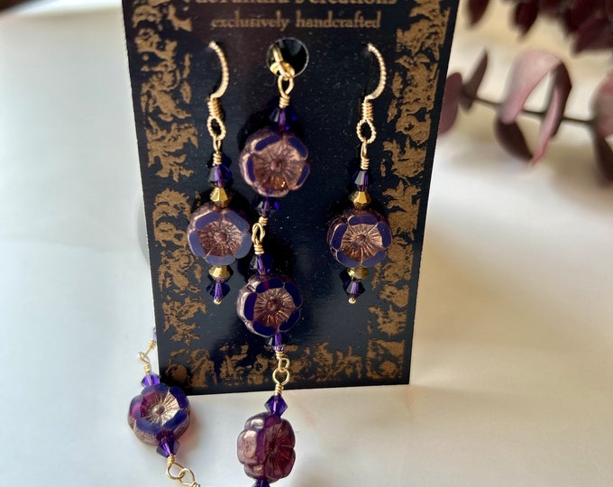 Czechoslovakian Glass & Austrian Crystal Necklace and  Earring Set