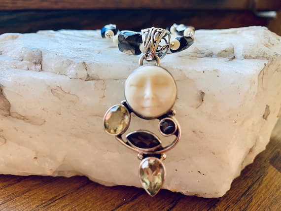 Selene Carved Bone, Lemon & Smoky Topaz Set