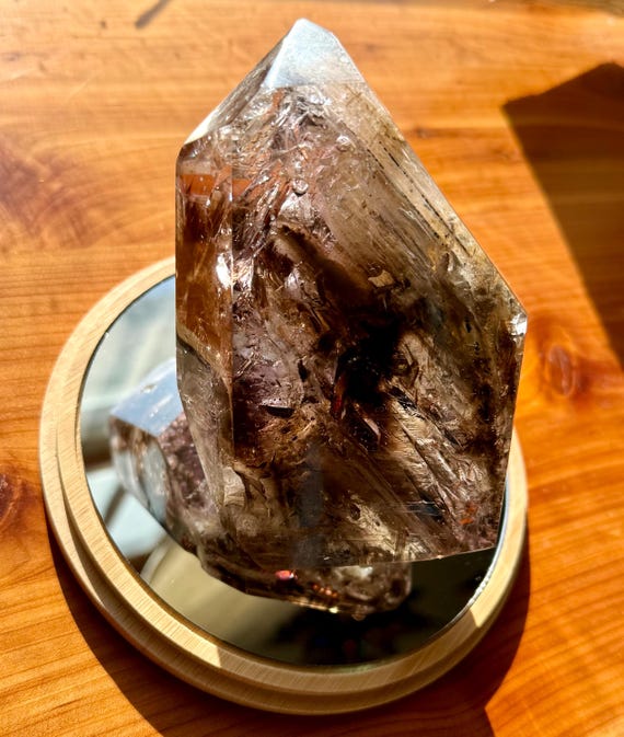 Large Amasmokatrine Quartz Tower w/ Multiple Water Inclusions – Anhydrous Included Smoky Amethyst Citrine Crystal Point – Rare Phantom.