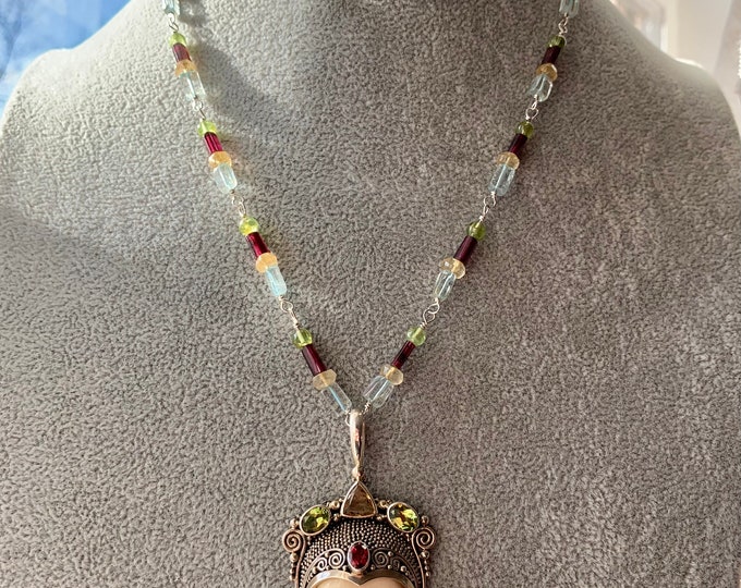 Goddess Carved Bone, Peridot, Garnet, Aquamarine & Citrine Set