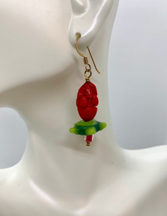 Holiday Blooms Lamp-worked Glass/Vintage Glass  Earrings