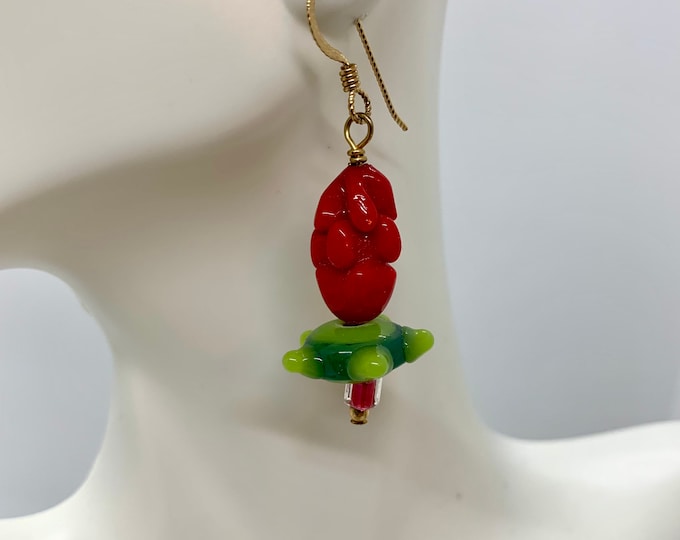 Holiday Blooms Lamp-worked Glass/Vintage Glass  Earrings