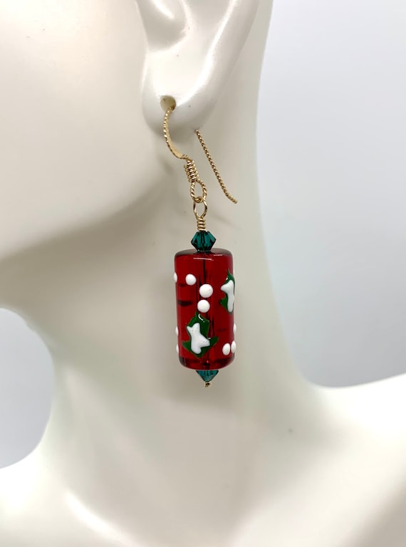 Merry and Bright  Lamp-worked Glass on Glass & Austrian Crystal Earrings