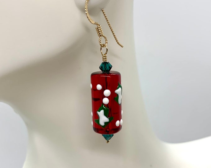 Merry and Bright  Lamp-worked Glass on Glass & Austrian Crystal Earrings