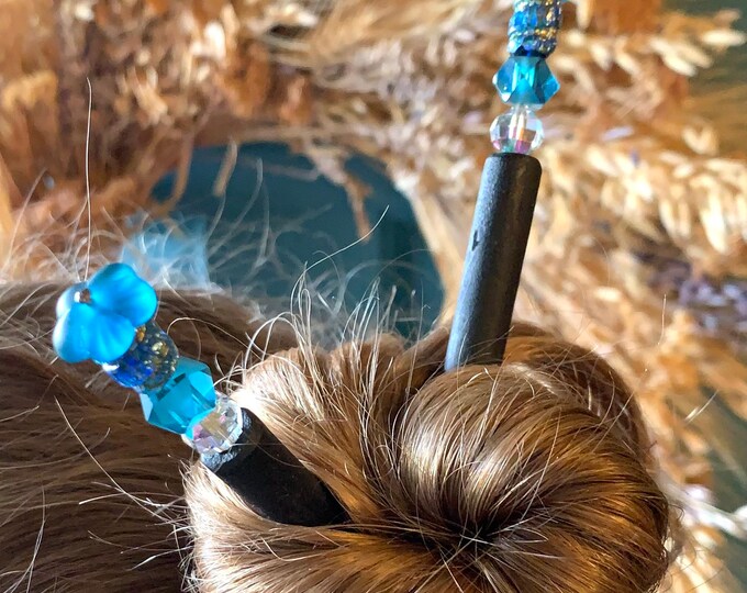 Vintage, Antique Crystal, Glass and Painted Teak Wood Hair Sticks