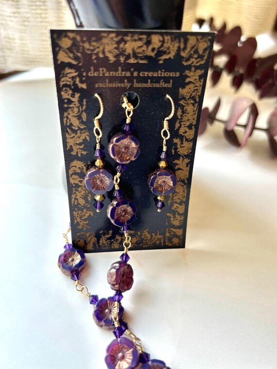 Czechoslovakian Glass & Austrian Crystal Necklace and  Earring Set