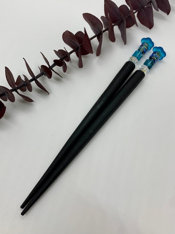 Vintage, Antique Crystal, Glass and Painted Teak Wood Hair Sticks