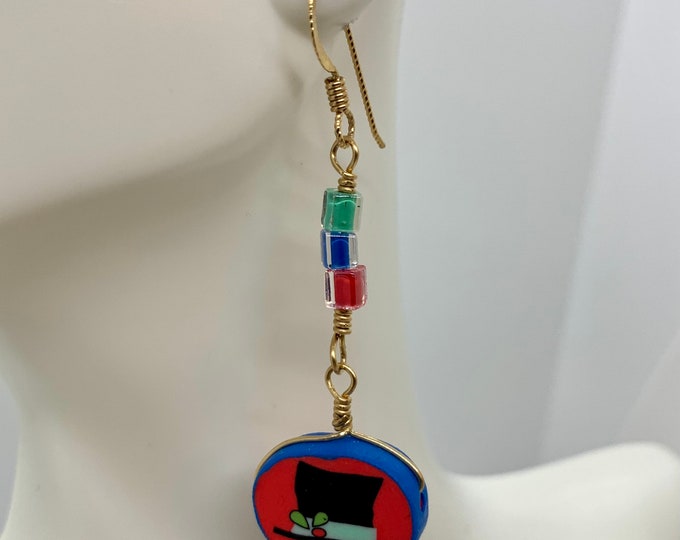 Frosty’s Top Hat Fimo Clay & Glass Earrings