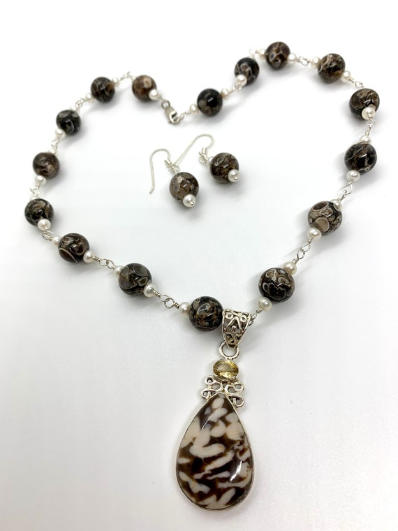 Daryah Turritella Agate, Citrine, Freshwater Pearl & Zebra Jasper Set