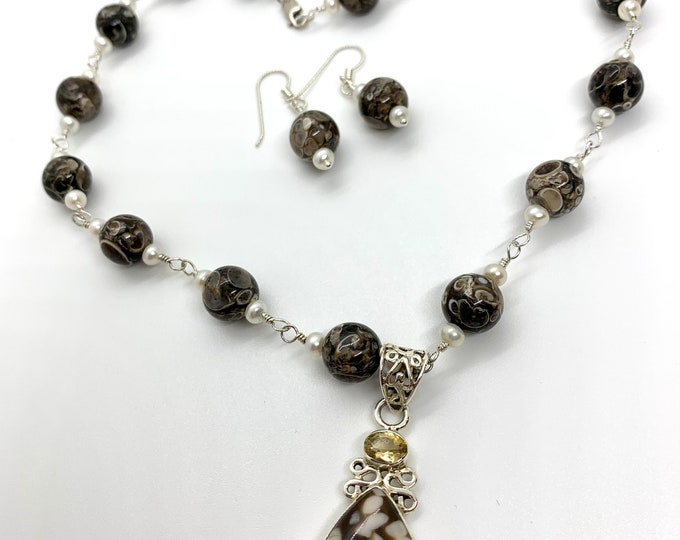 Daryah Turritella Agate, Citrine, Freshwater Pearl & Zebra Jasper Set