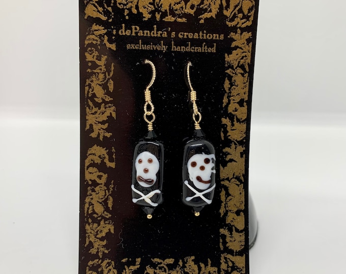 Jolly Roger Lampworked Glass Earrings, Artisan Jewelry, Handcrafted Jewelry, Luxury Jewelry, Natural Jewelry