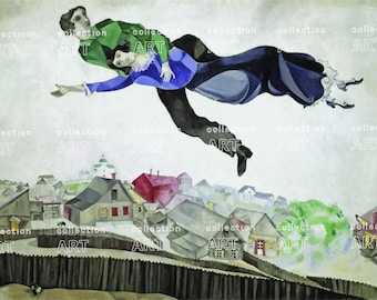 Marc Chagall Over the Town Wall Art Masterpiece Print High