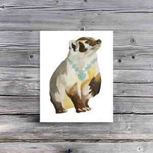 Stampa artistica di un tasso con gioielli turchesi (senza cornice) – Decorazione murale con animali selvatici, acquerello di un tasso disegnato a mano