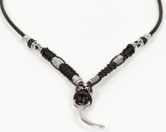 BLACK LEATHER SKYDIVING necklace