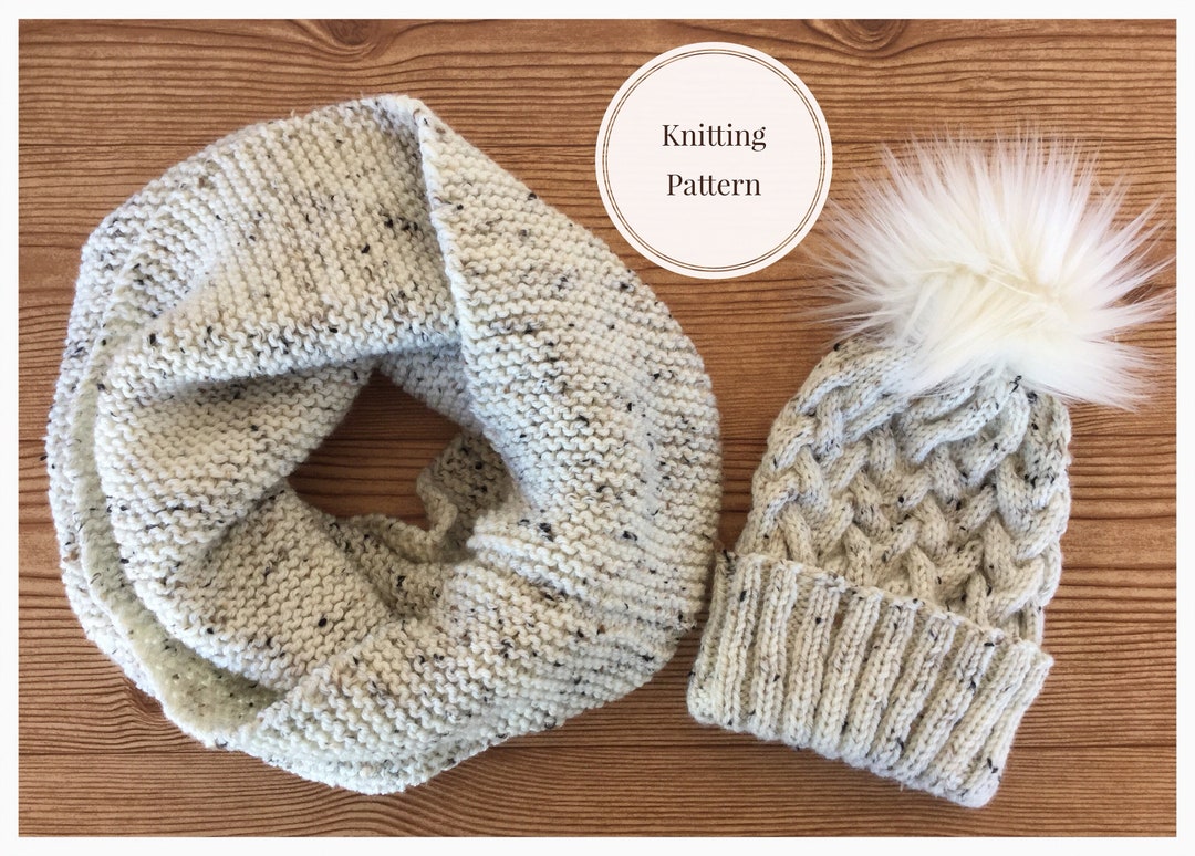Braided Cable Knit Hat & Infinity Cowl Set; Knitted Hat and Scarf Set ...