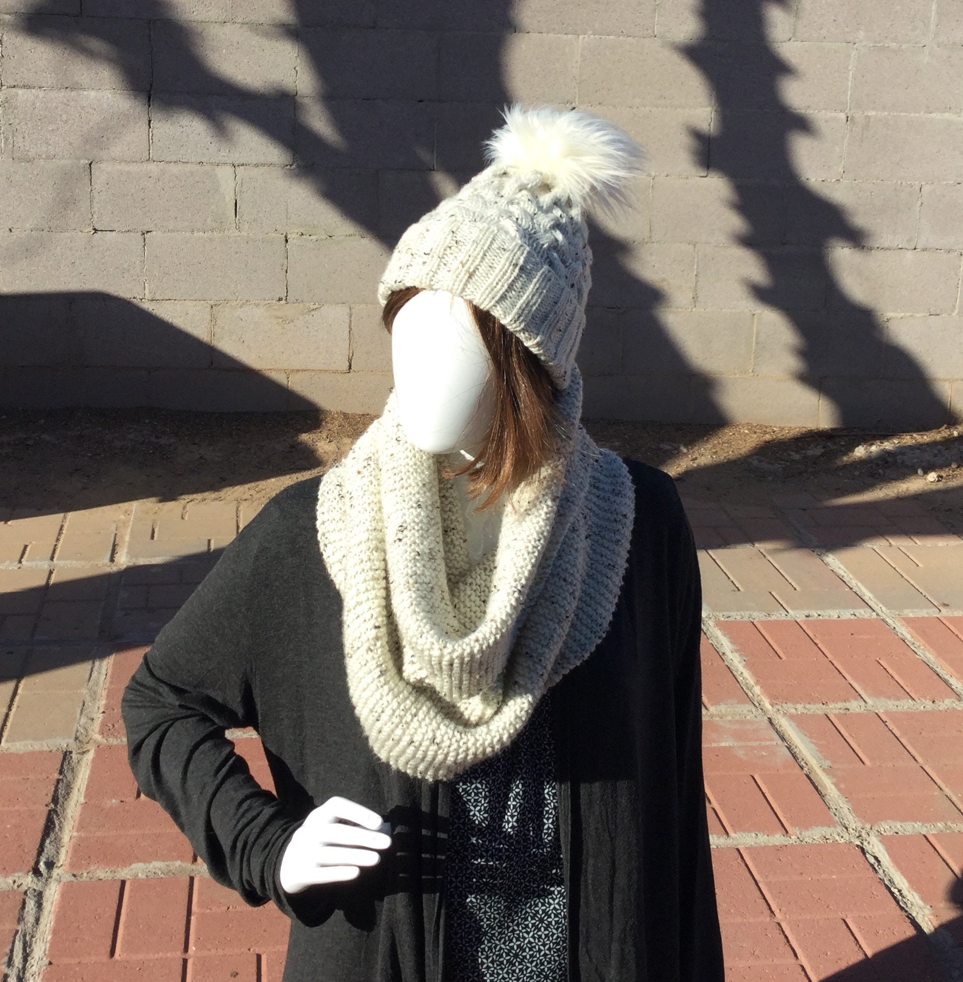 Braided Cable Knit Hat & Infinity Cowl Set Knitted Hat and Scarf Set ...