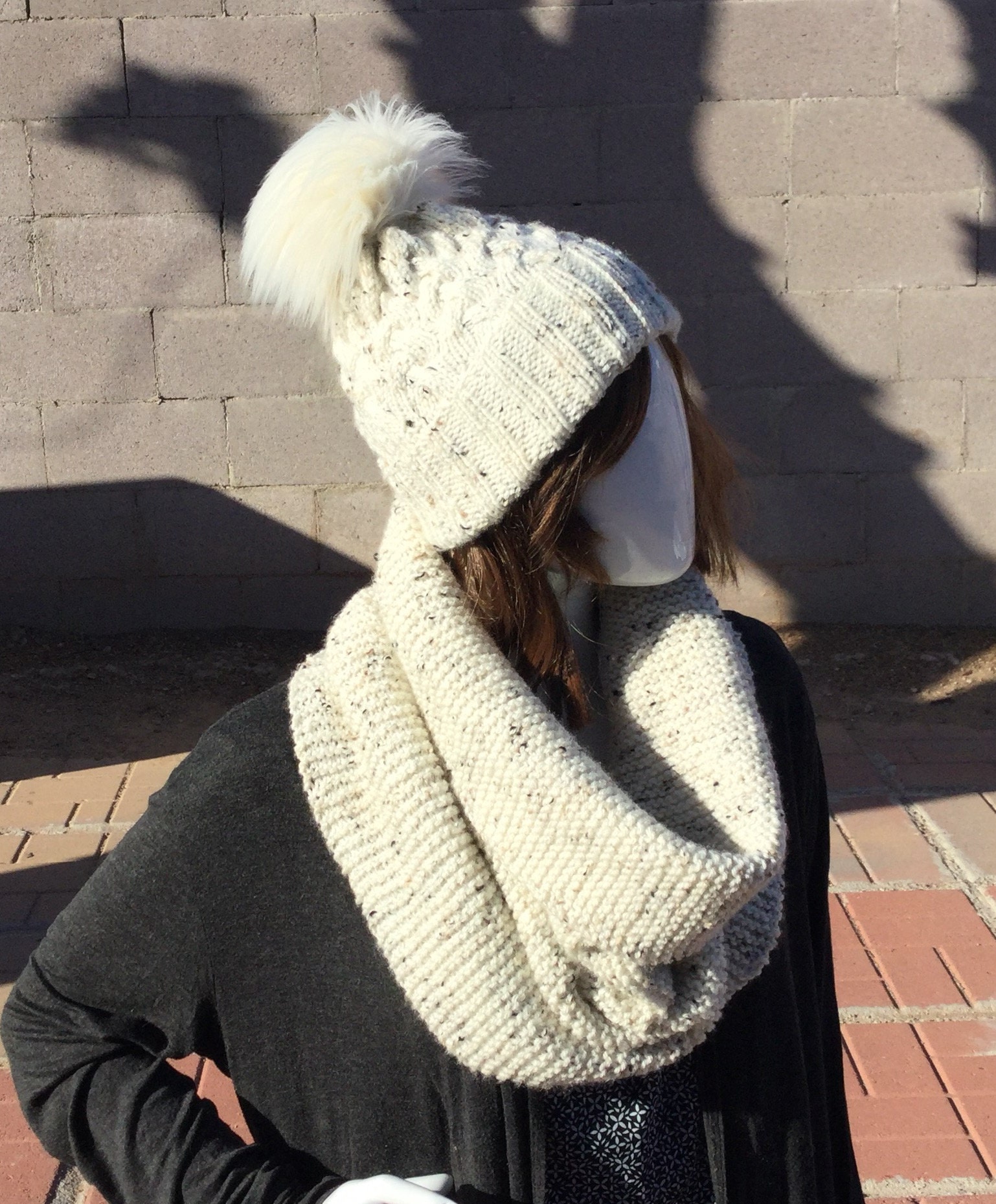 Braided Cable Knit Hat & Infinity Cowl Set Knitted Hat and Scarf Set ...