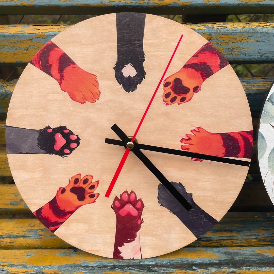 Rustic Cat Clock Cat Wall Clock - Unique Wall Clock - Minimalist Wall Clock - Natural ...