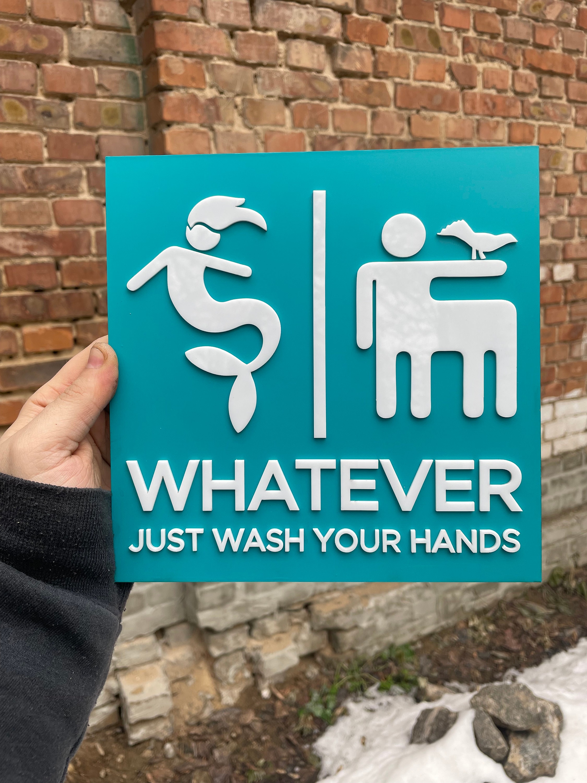 Whatever Hand Signs Whatever Just Wash Your Hands All Gender Restroom Sign Toilet Sign WC ...