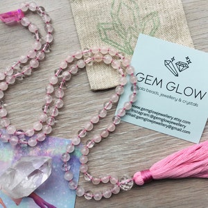 Mala Beads | Rose Quartz, Mystic Quartz and Clear Quartz Mala | Rose Quartz Mala Beads Necklace | Mystic Quartz Point