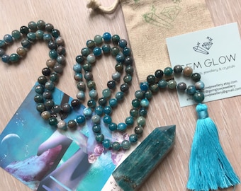 108 Mala Beads | Apatite Mala Beads Necklace | Cotton Tassel |