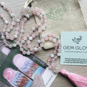 Mala Beads | Moonstone & Rose Quartz Mala | Rose Quartz Mala Beads Necklace | 108 beads Mala