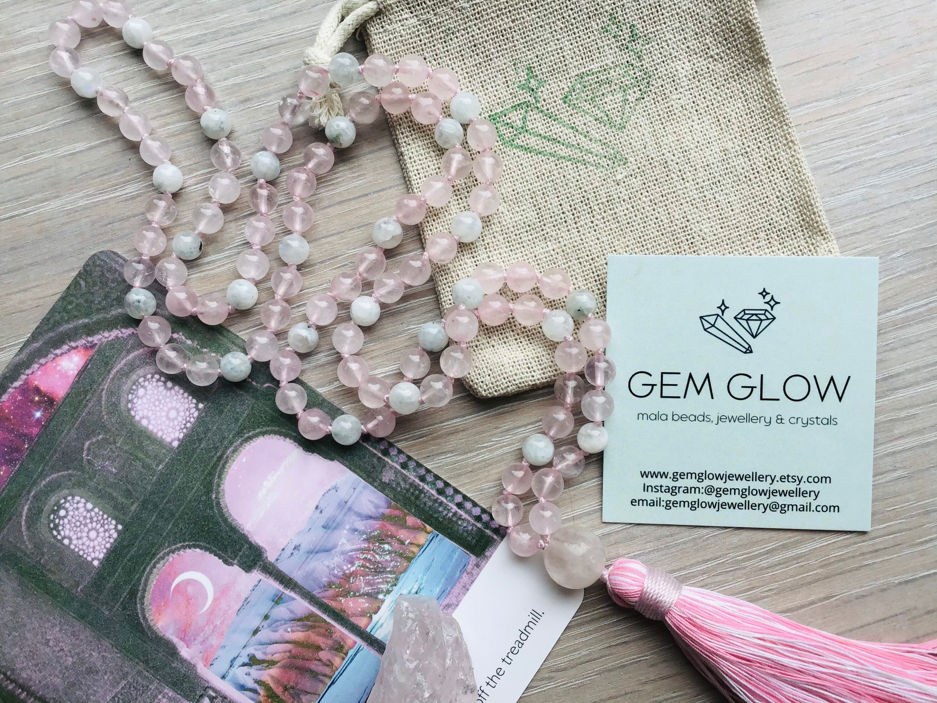 Mala Beads | Moonstone & Rose Quartz Mala | Rose Quartz Mala Beads Necklace | 108 beads Mala