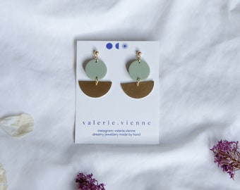 R O S A L I E mint green ~ half moon brass earrings in delicate colors ~ unique favorite earrings ~ gift idea