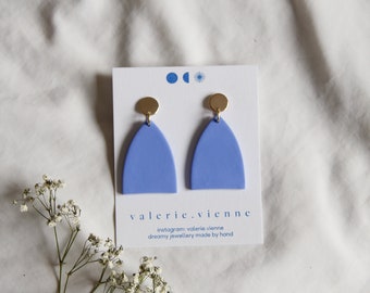 È V E in sky blue ~ elegant polymer clay statement earrings in a geometric shape with 18k gold plated connectors