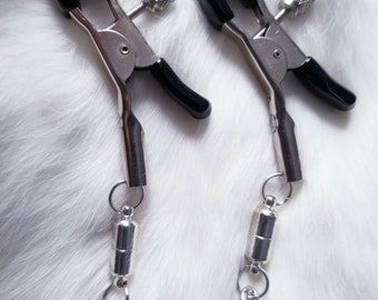 Handmade Magnetic Nipple Clamps with Silver Chains - Adult Fantasy Toy