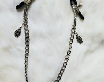 Black Rubber Nipple Clamps with Silver Plated Chains