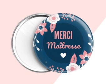 Miroir Super Maitresse bleu et rose fleuri