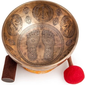 Large Tibetan Singing Bowl Set - 8.5&quot; Master Healing Grade For Sound Bath Chakra 7 Metal Meditation Yoga By Himalayan Bazaar