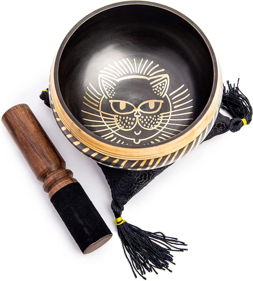 Tibetan Singing Bowl Set Easy to Play Cat Design Meditation Mindful 7
