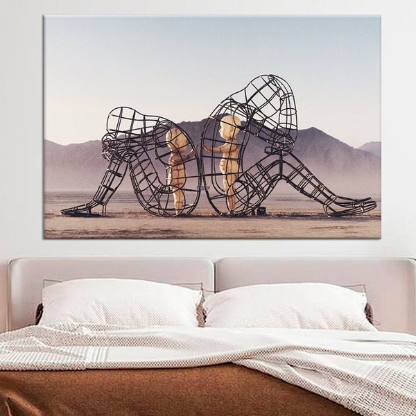 Sculpture Burning Man, Man Body Wall Art, Metal Line Wall Art, Children Imprisoned in Adult Bodies, Photography Prints - FREE SHIPPING