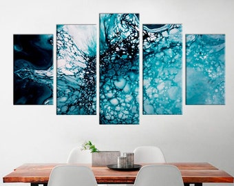 Abstract Wall Art Marble Canvas Print Blue color texture Interior Decor Contemporary Poster Painting for Living Room Home Wall Art