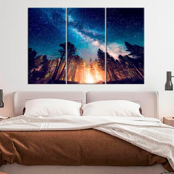 Starry Sky Framed Poster Sternenhimmel Fashion Home Decor Forest Canvas Art Print Milky Way Galaxy Wall art Landscape Photography