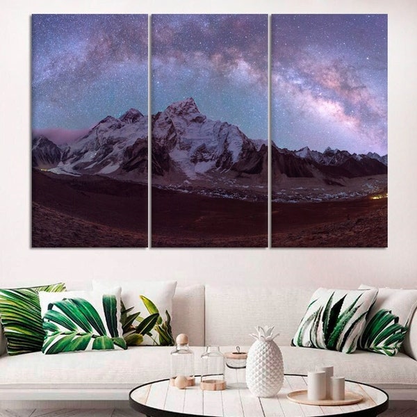 Mount Everest Wall Art Mountain scenery Canvas Print Milky Way Photo Nature Sternenhimmel Himalayas Nepal Framed Poster