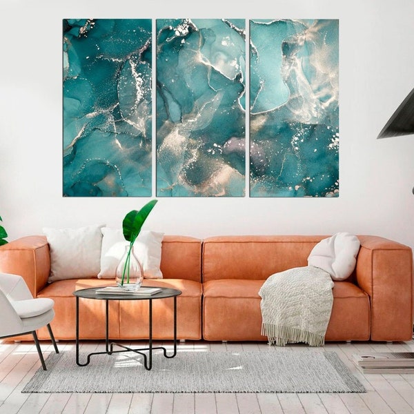 Marmor Abstraktion Wandkunst Türkis Marmor Expressionismus WandKunst Gemälde auf Leinwand Home Büro Dekor Marine Marmor Moderne Kunst