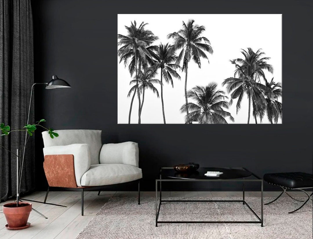 Black and White Photo Wall Art, Palm Tree Living Room Decor, Tropical