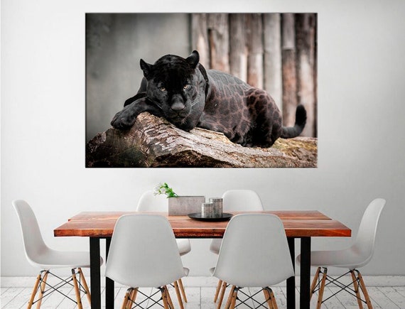 Black Panther Art Extra Large Wall Art Wild Cat Print on Canvas
