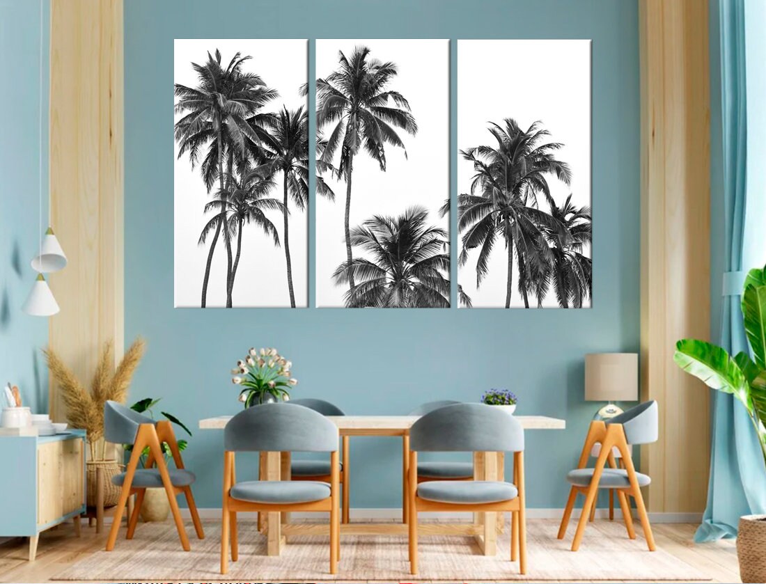Black and White Photo Wall Art, Palm Tree Living Room Decor, Tropical