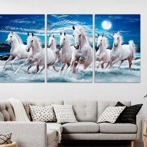 thumbnail image 2 of Horses Running Seascape Full Moon Canvas Wall Art – Ready To Hang, Framed 2 of 2
