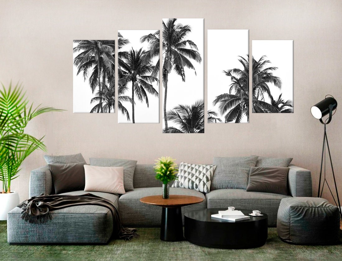 Black and White Photo Wall Art, Palm Tree Living Room Decor, Tropical